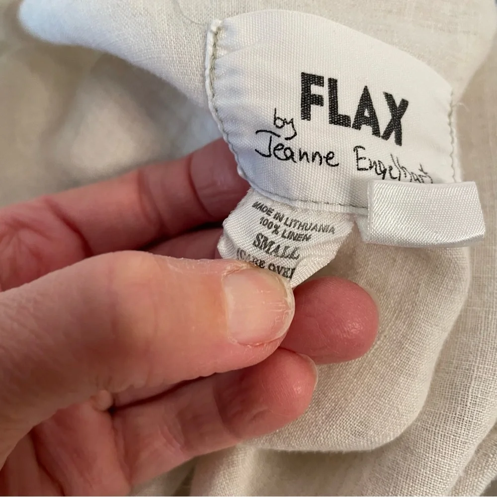 Flax Dress Linen Shirt Long Tunic Lagenlook Minimalist Beige Size Small - Picture 8 of 9